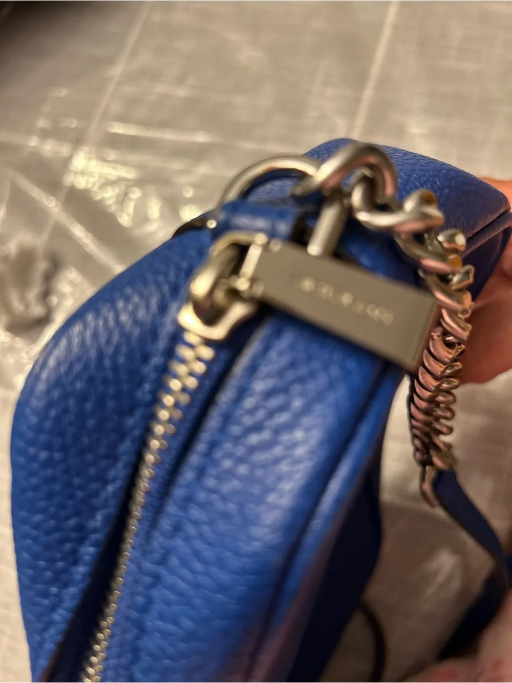 Michael Kors Leather Blue Crossbody Bag with Chain Strap